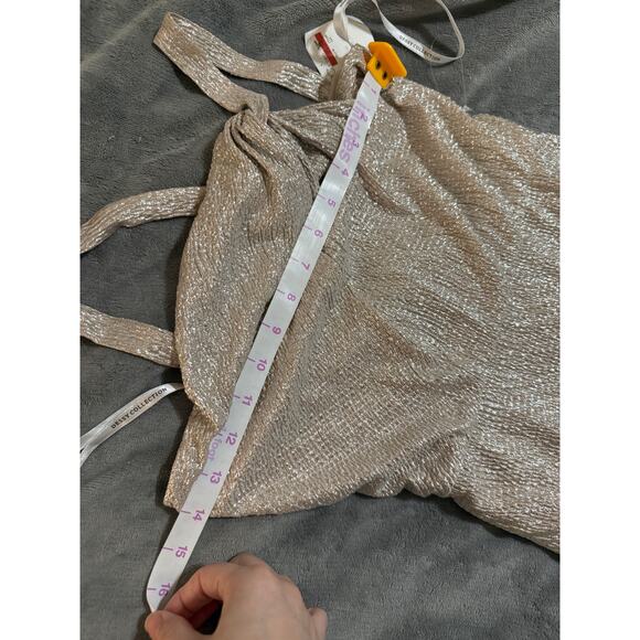 NWT Dessy Formal Maxi Dress One Shoulder TWIST METALLIC GOWN Rose Gold Size 0 - Picture 10 of 11